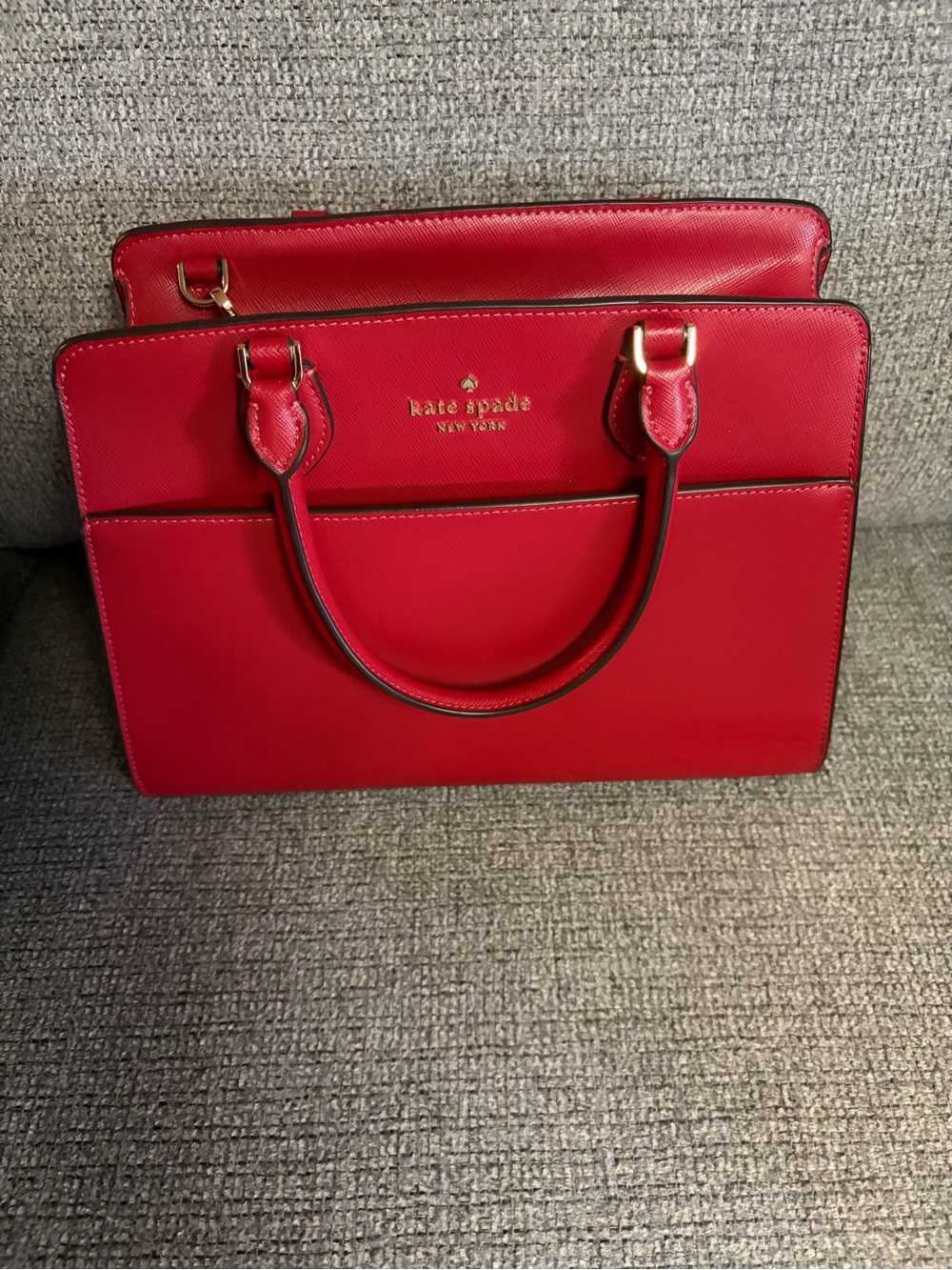 kate spade red leather satchel with gold hardware